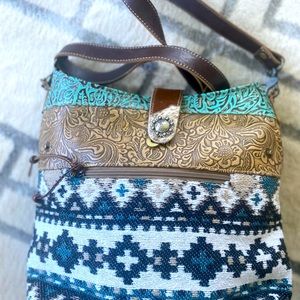 Myra Bag Handmade Brave Shoulder Bag Upcycled Canvas &  Leather NWT